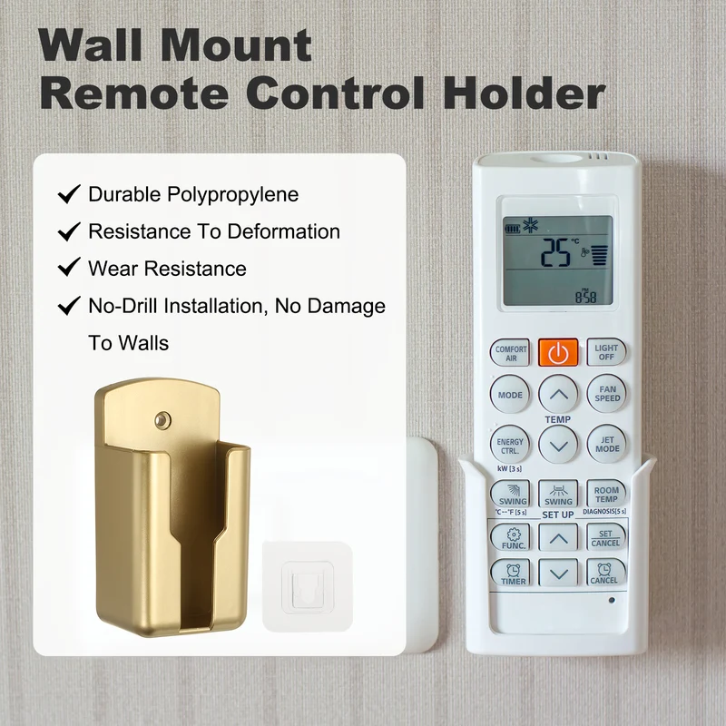 4Pcs 2.1" Remote Control Holder Wall Mount Adhesive Controller Organizer, Gold