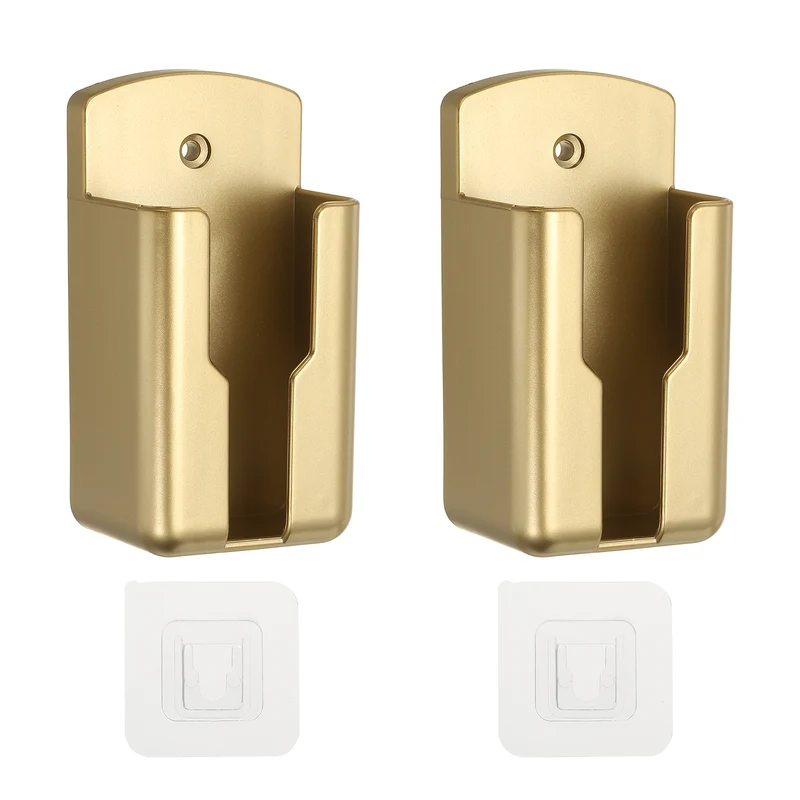 2Pcs 2.1" Remote Control Holder Wall Mount Adhesive Controller Organizer, Gold
