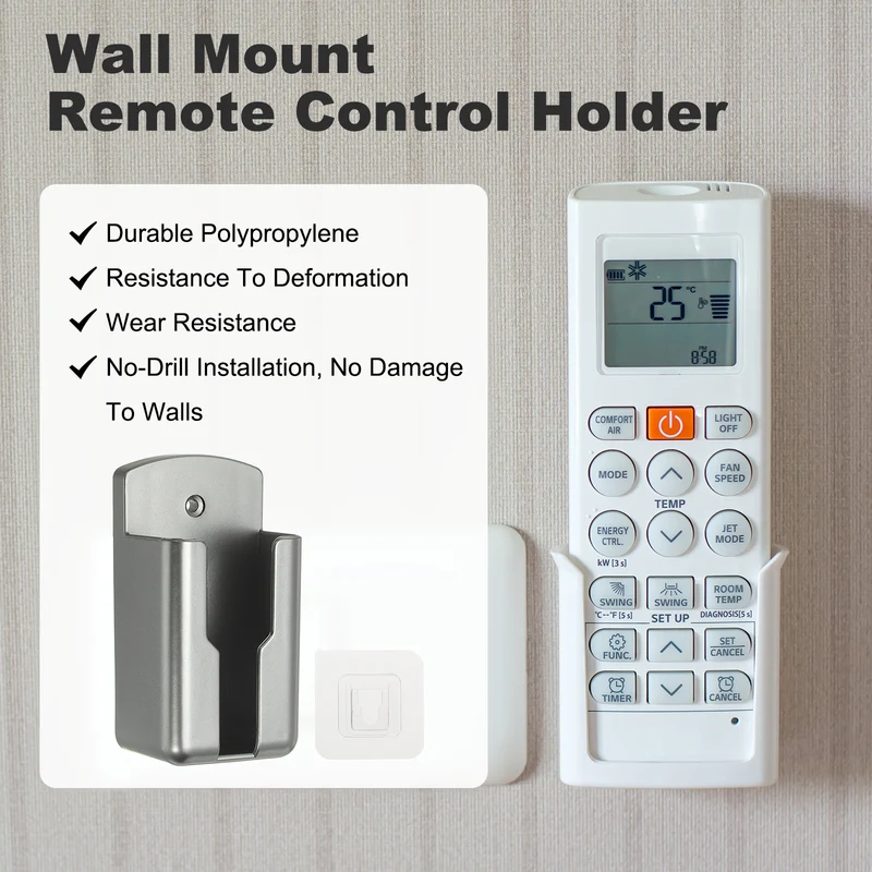 4Pcs 2.1" Remote Control Holder Wall Mount Adhesive Controller Organizer, Gray
