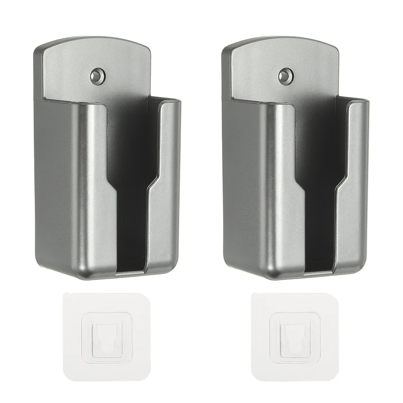 2Pcs 2.1" Remote Control Holder Wall Mount Adhesive Controller Organizer, Gray