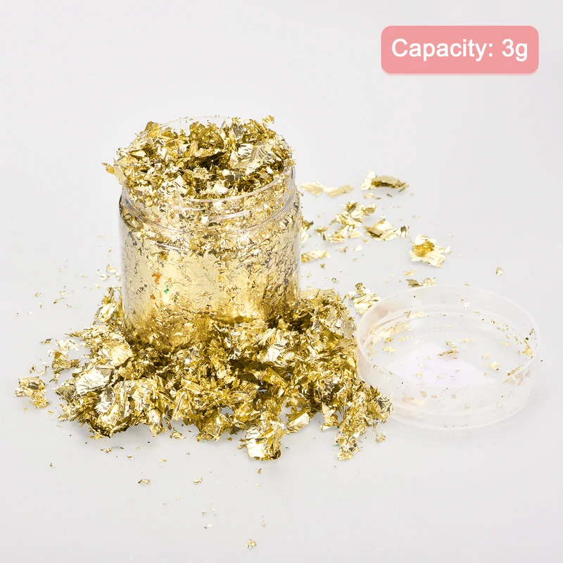 Gold Foil Flakes for Resin, 3g Metallic Foil Flakes for Nail Art, Champagne Gold