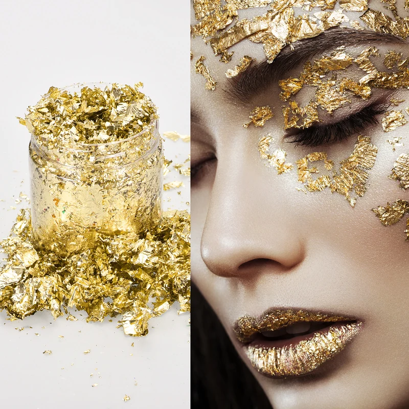 Gold Foil Flakes for Resin, 3g Metallic Foil Flakes for Nail Art, Champagne Gold