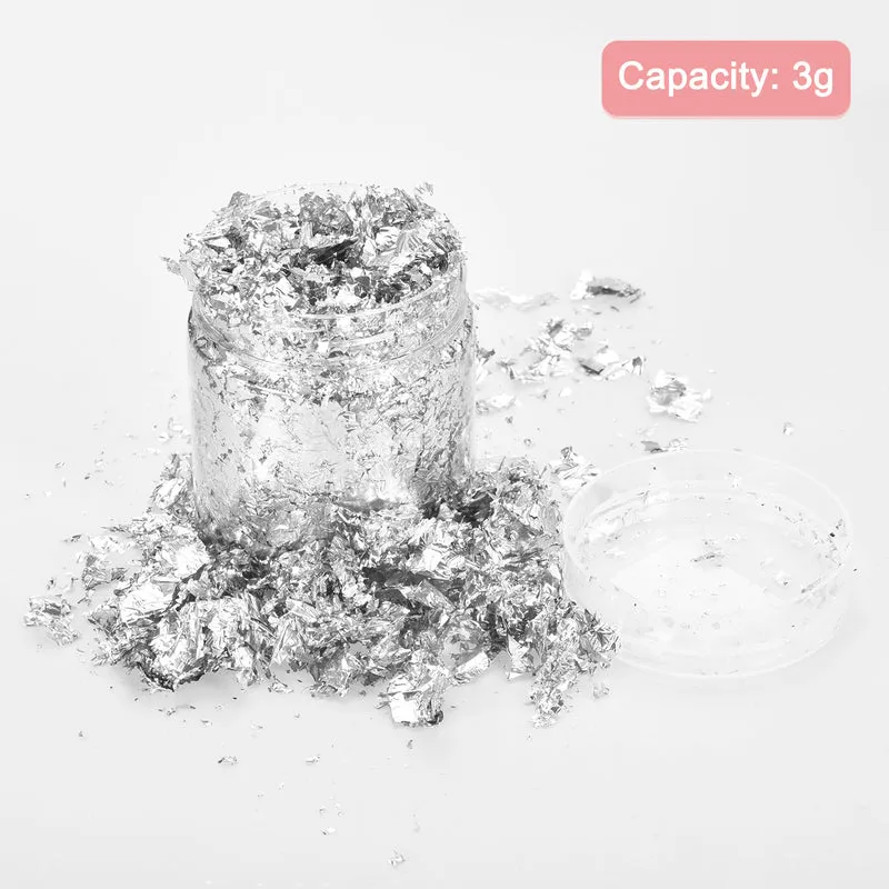 Gold Foil Flakes for Resin, 3g Metallic Foil Flakes for Nail Art, Silver
