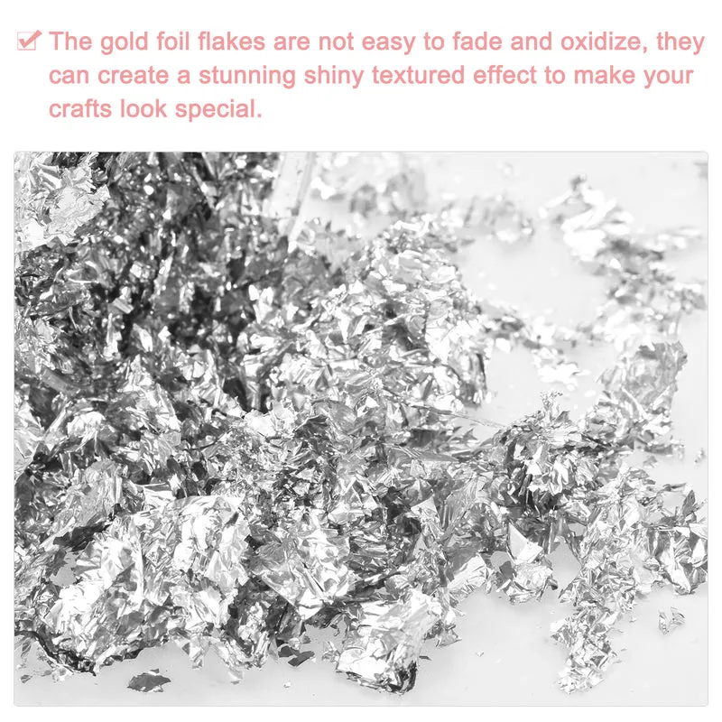 Gold Foil Flakes for Resin, 3g Metallic Foil Flakes for Nail Art, Silver