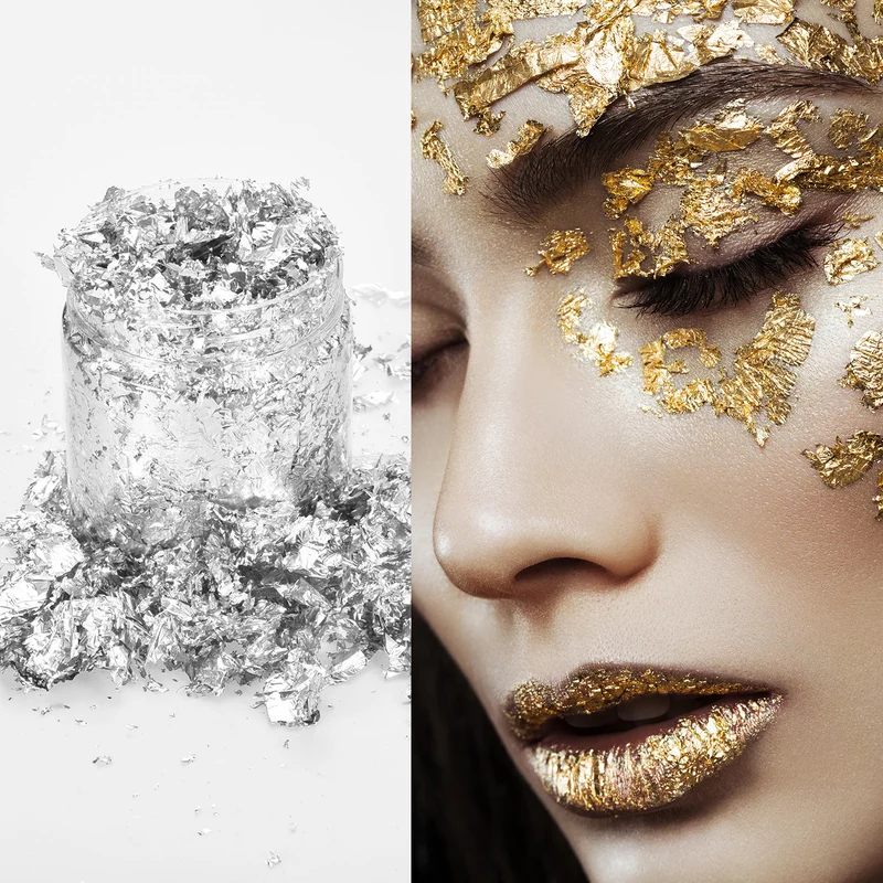 Gold Foil Flakes for Resin, 3g Metallic Foil Flakes for Nail Art, Silver