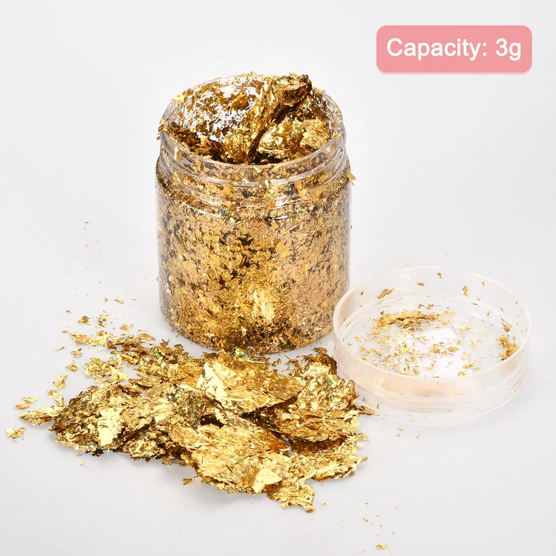 Gold Foil Flakes for Resin, 3g Metallic Foil Flakes for Nail Art, Gold