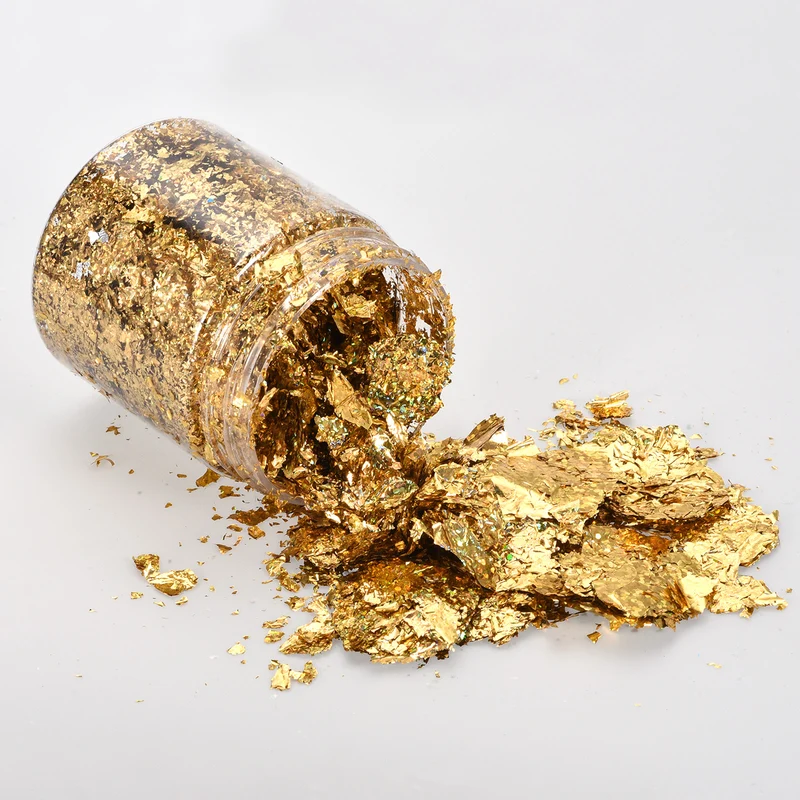 Gold Foil Flakes for Resin, 3g Metallic Foil Flakes for Nail Art, Gold