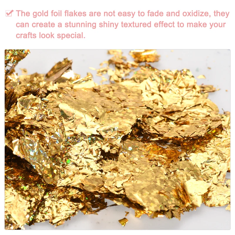 Gold Foil Flakes for Resin, 3g Metallic Foil Flakes for Nail Art, Gold