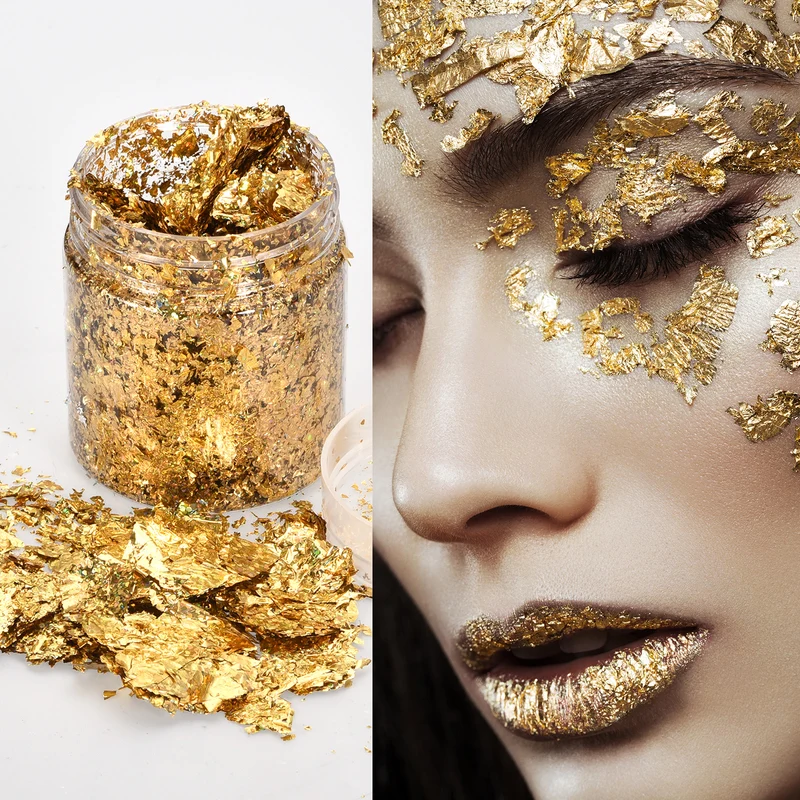 Gold Foil Flakes for Resin, 3g Metallic Foil Flakes for Nail Art, Gold