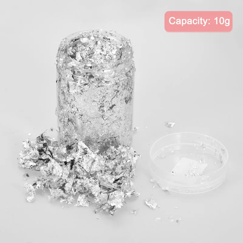 Gold Foil Flakes for Resin, 10g Metallic Foil Flakes for Nail Art, Silver