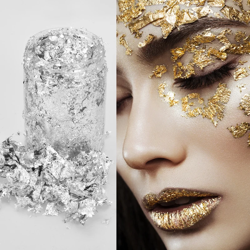 Gold Foil Flakes for Resin, 10g Metallic Foil Flakes for Nail Art, Silver