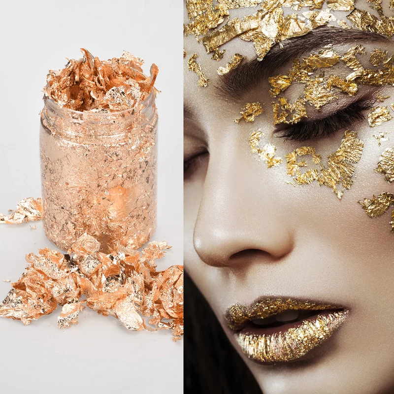 Gold Foil Flakes for Resin, 10g Metallic Foil Flakes for Nail Art, Rose Gold