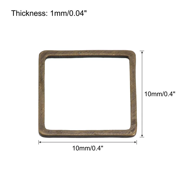 Square Beading Hoop Link, Geometric Hollow Open Bezel Linking Ring 0.4"x0.4" Bronze for Jewelry Making, Pack of 50