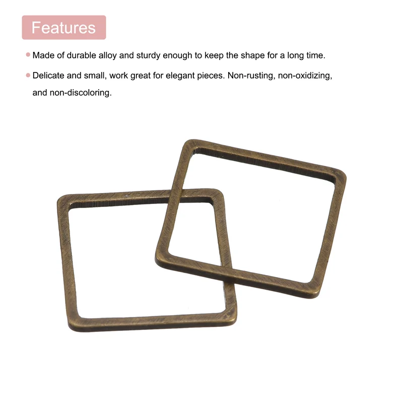 Square Beading Hoop Link, Geometric Hollow Open Bezel Linking Ring 0.4"x0.4" Bronze for Jewelry Making, Pack of 50