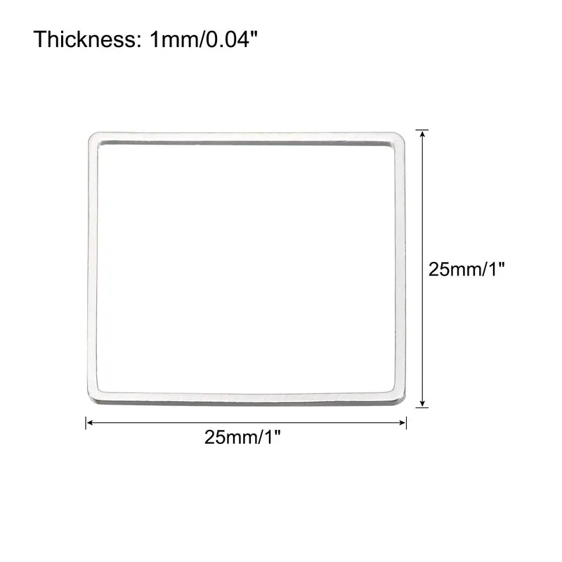 Square Beading Hoop Link, Geometric Hollow Open Bezel Linking Ring 1"x1" Silver Tone for Jewelry Making, Pack of 50