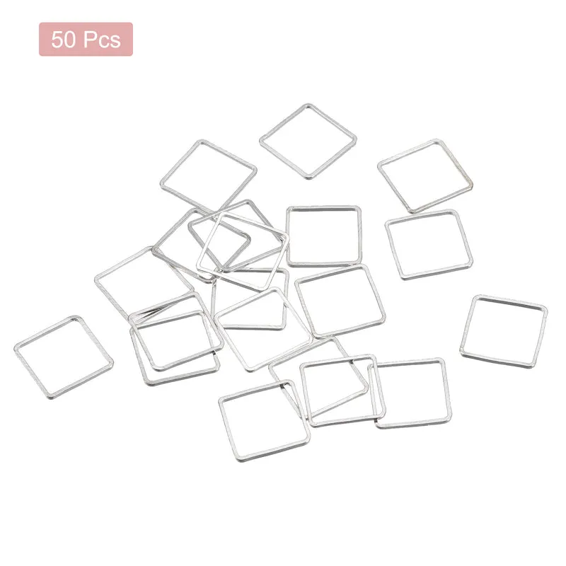 Square Beading Hoop Link, Geometric Hollow Open Bezel Linking Ring 0.8"x0.8" Silver Tone for Jewelry Making, Pack of 50