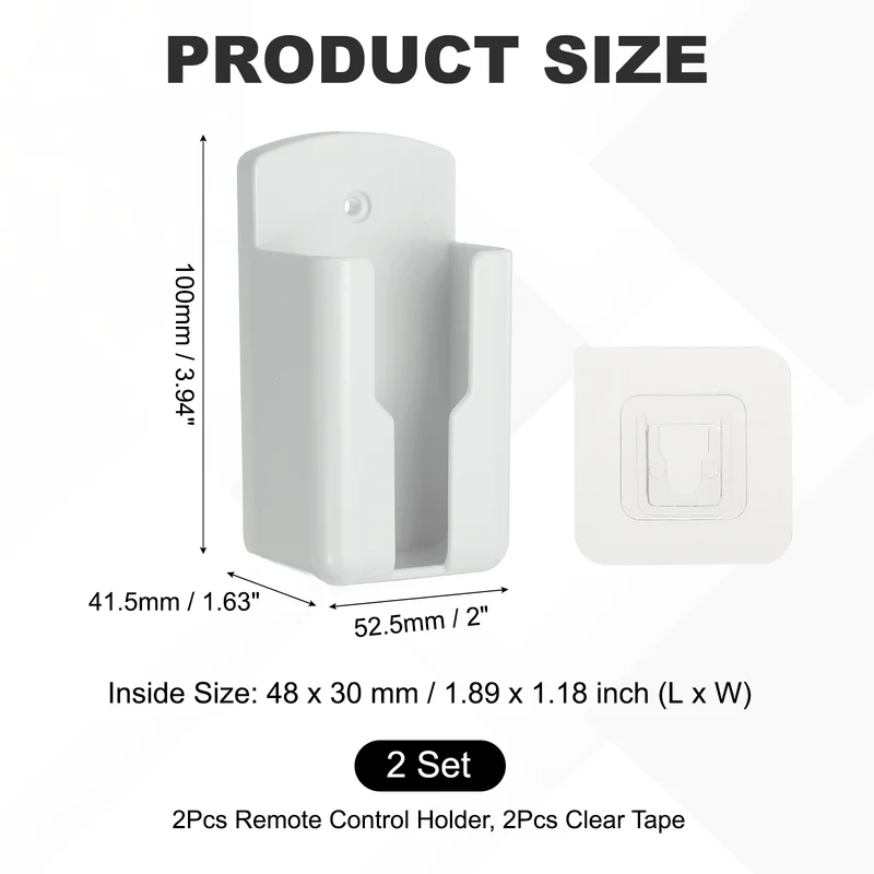 2Pcs 2.1" Remote Control Holder Wall Mount Adhesive Controller Organizer, White
