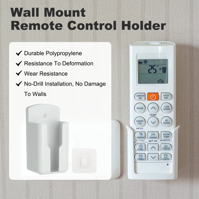 2.1" Remote Control Holder Wall Mount Adhesive Controller Organizer, White