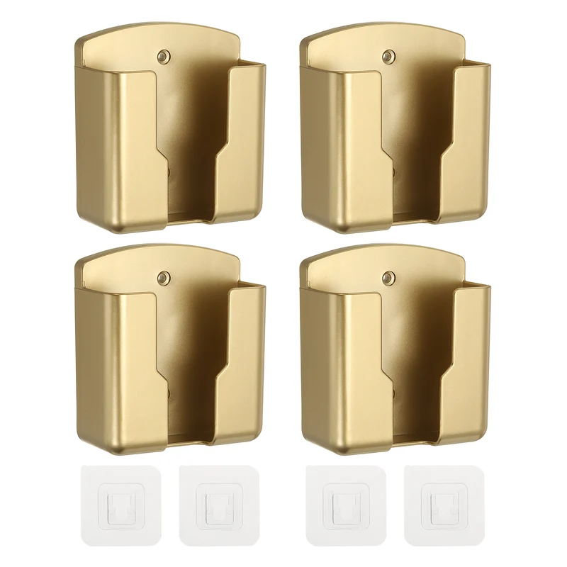 4Pcs 3.5" Remote Control Holder Wall Mount Adhesive Controller Organizer, Gold