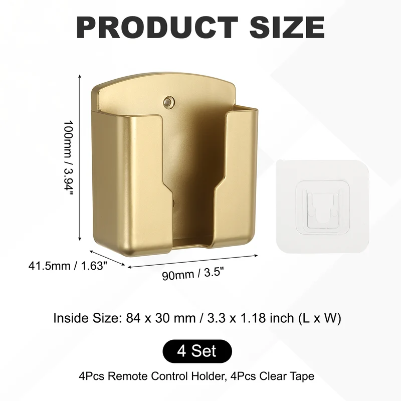 4Pcs 3.5" Remote Control Holder Wall Mount Adhesive Controller Organizer, Gold