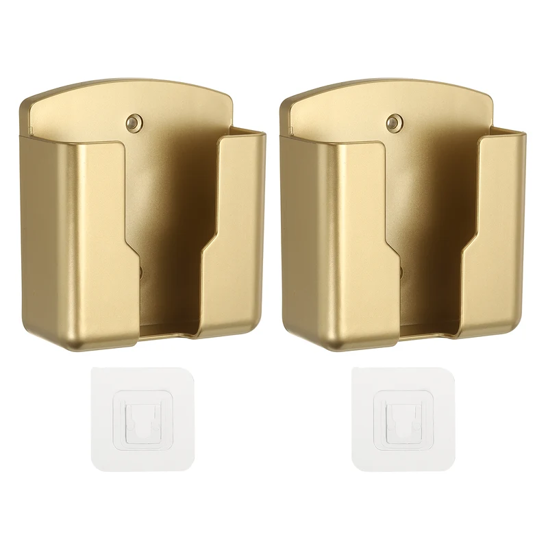 2Pcs 3.5" Remote Control Holder Wall Mount Adhesive Controller Organizer, Gold