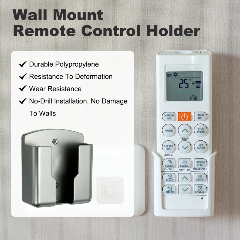 3.5" Remote Control Holder Wall Mount Adhesive Controller Organizer, Gray