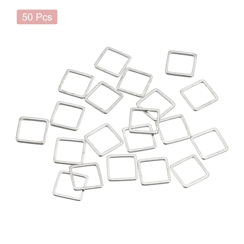 Square Beading Hoop Link, Geometric Hollow Open Bezel Linking Ring 0.4"x0.4" Silver Tone for Jewelry Making, Pack of 50