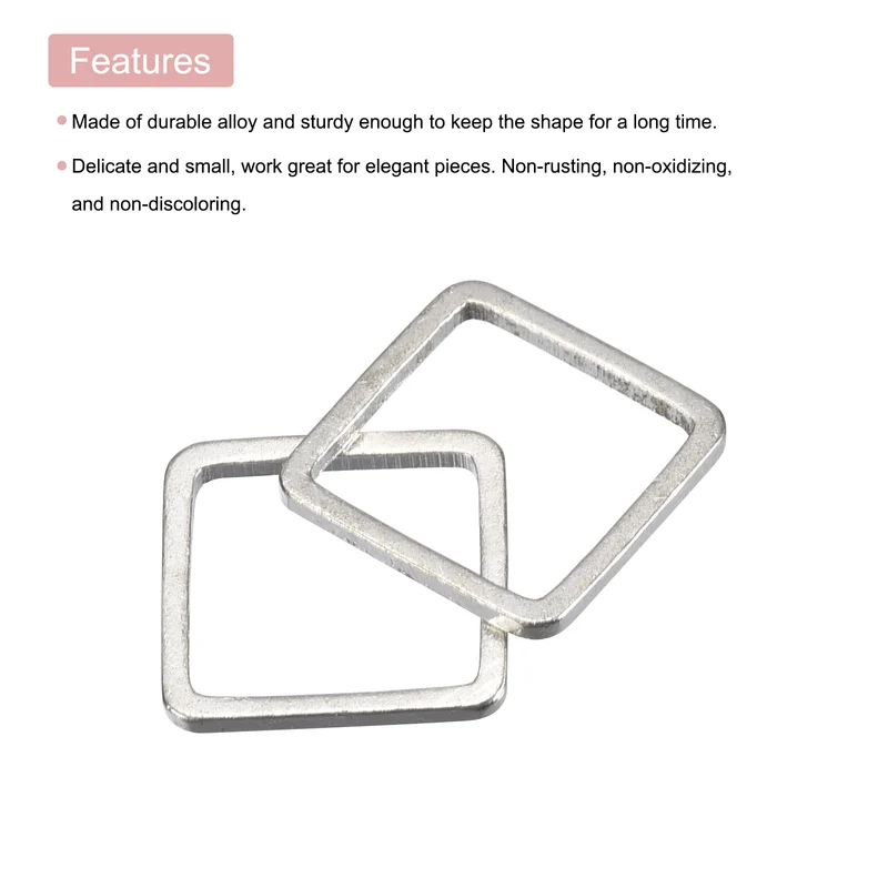 Square Beading Hoop Link, Geometric Hollow Open Bezel Linking Ring 0.4"x0.4" Silver Tone for Jewelry Making, Pack of 50