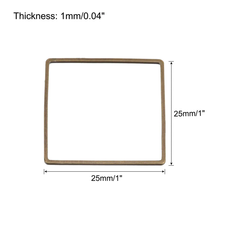 Square Beading Hoop Link Geometric Linking Ring 1"x1" Bronze 20pcs