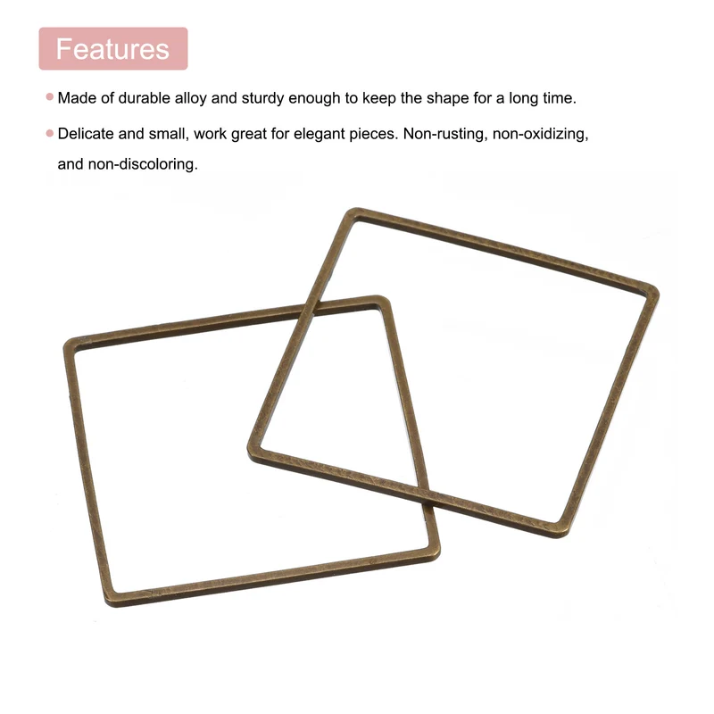 Square Beading Hoop Link Geometric Linking Ring 1"x1" Bronze 20pcs