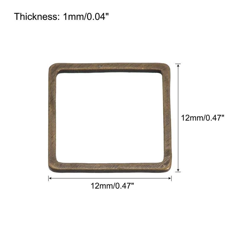 Square Beading Hoop Link Geometric Linking Ring 0.47"x0.47" Bronze 20pcs