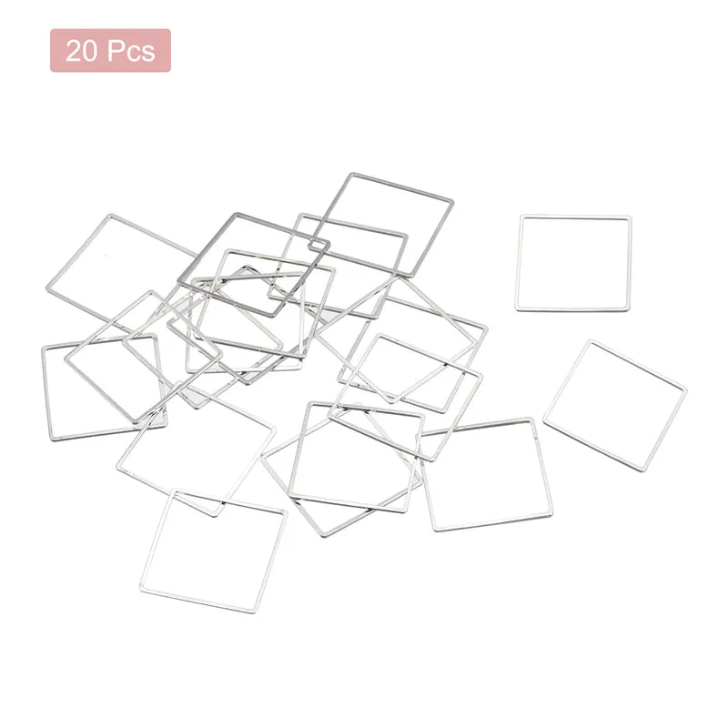 Square Beading Hoop Link Geometric Linking Ring 1"x1" Silver Tone 20pcs