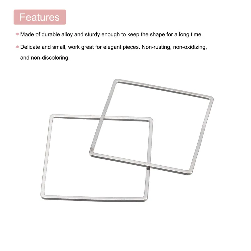 Square Beading Hoop Link Geometric Linking Ring 1"x1" Silver Tone 20pcs