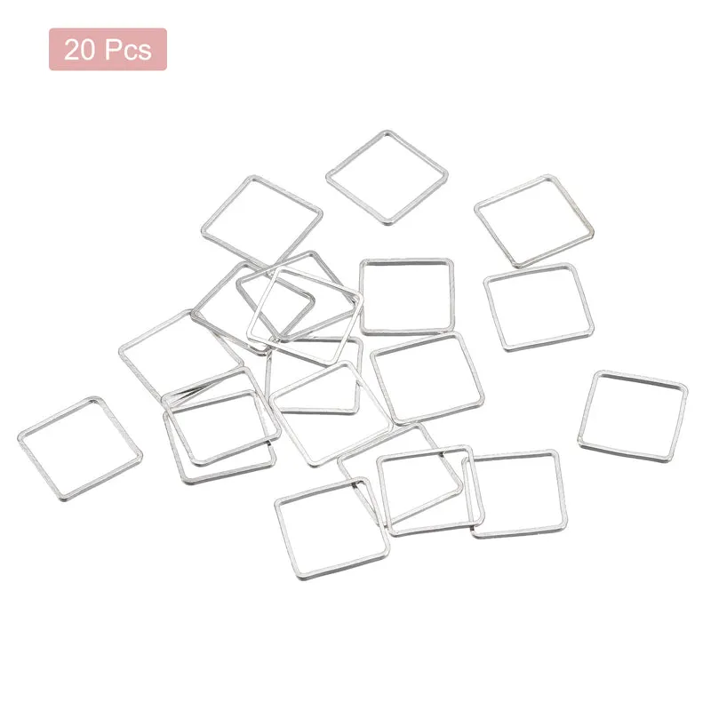 Square Beading Hoop Link Geometric Linking Ring 0.8"x0.8" Silver Tone 20pcs