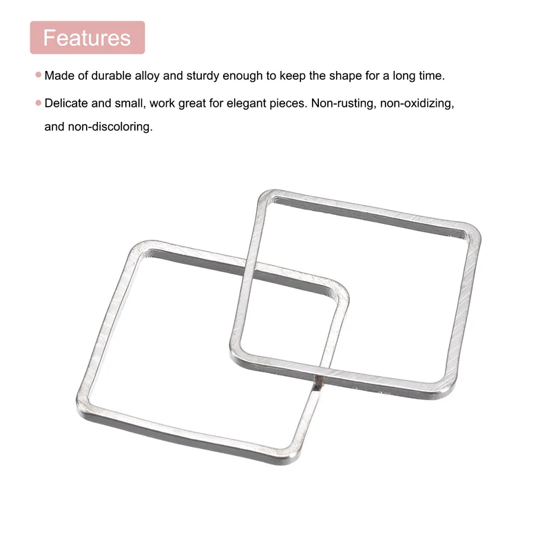 Square Beading Hoop Link Geometric Linking Ring 0.63"x0.63" Silver Tone 20pcs