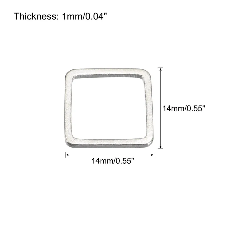 Square Beading Hoop Link Geometric Linking Ring 0.55"x0.55" Silver Tone 20pcs