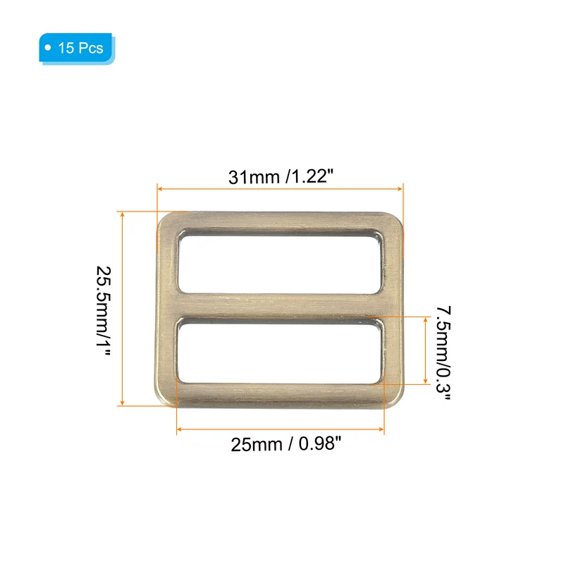 15 Pcs Metal Tri-glide Slide Buckle, 25mm Slider Strap Fastener, Bronze