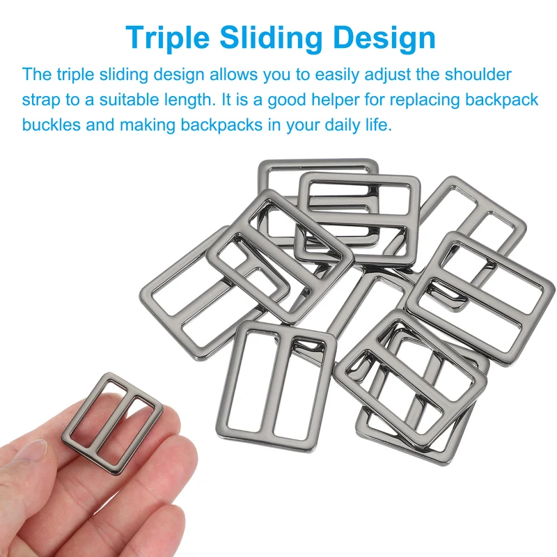 15 Pcs Metal Tri-glide Slide Buckle, 25mm Slider Strap Fastener, Bright Black