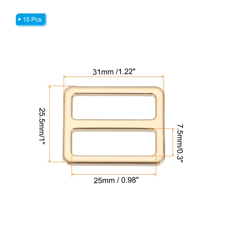 15 Pcs Metal Tri-glide Slide Buckle, 25mm Slider Strap Fastener, Gold