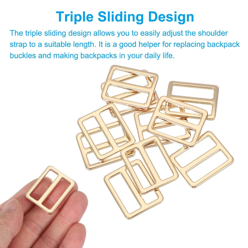 15 Pcs Metal Tri-glide Slide Buckle, 25mm Slider Strap Fastener, Gold