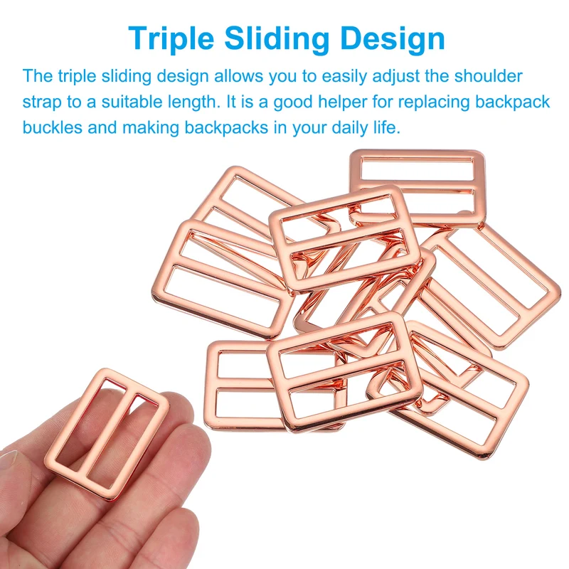 10 Pcs Metal Tri-glide Slide Buckle, 32mm Slider Strap Fastener, Rose Gold