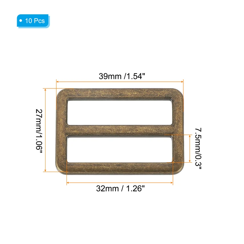 10 Pcs Metal Tri-glide Slide Buckle, 32mm Slider Strap Fastener, Copper