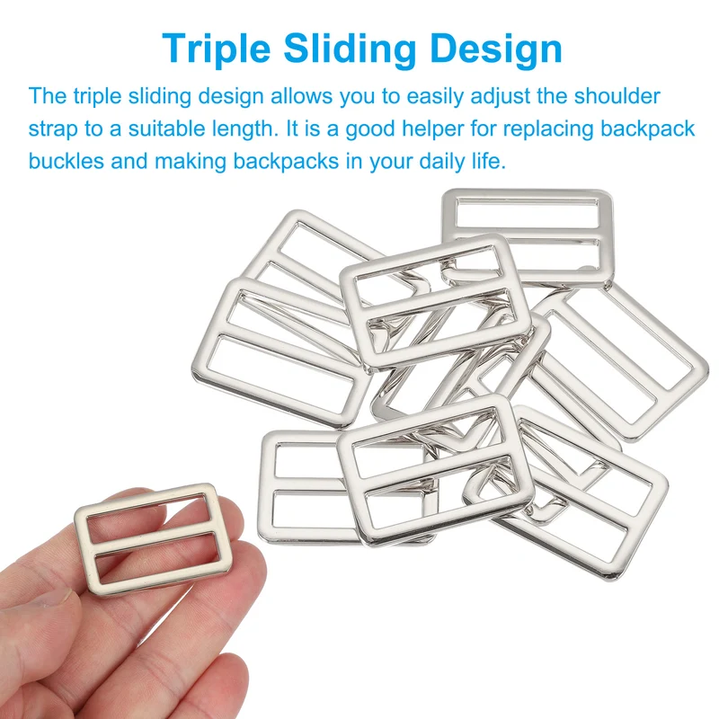 10 Pcs Metal Tri-glide Slide Buckle, 32mm Slider Strap Fastener, Silver