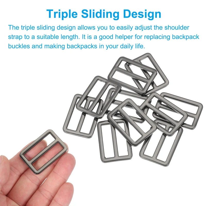 10 Pcs Metal Tri-glide Slide Buckle, 32mm Slider Strap Fastener, Bright Black