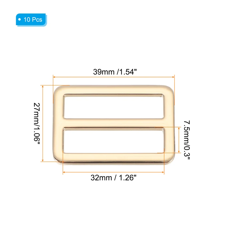 10 Pcs Metal Tri-glide Slide Buckle, 32mm Slider Strap Fastener, Gold