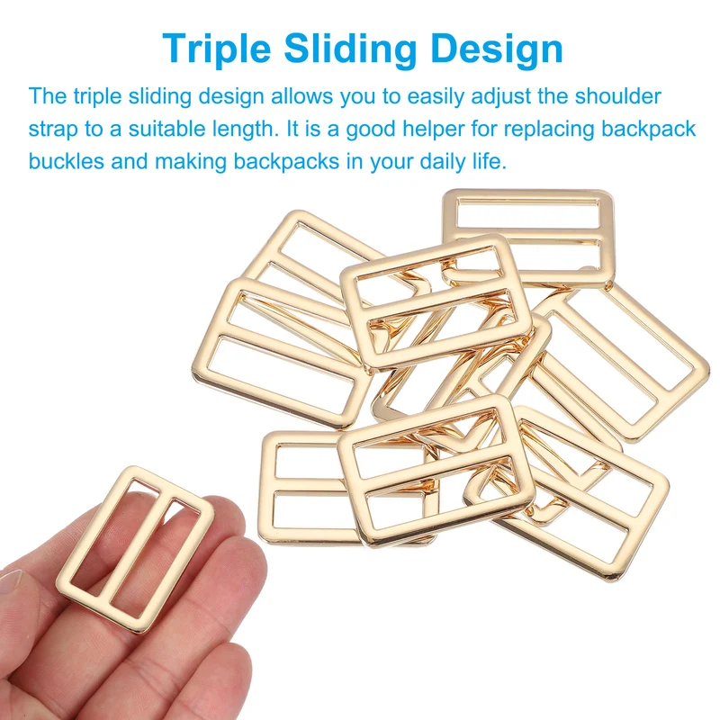 10 Pcs Metal Tri-glide Slide Buckle, 32mm Slider Strap Fastener, Gold