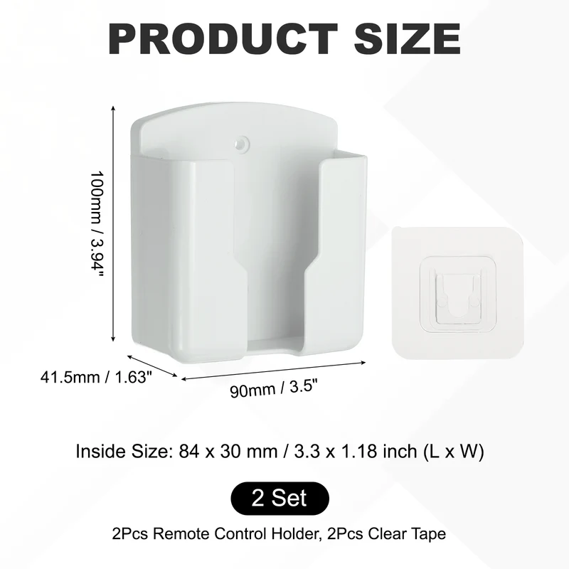 2Pcs 3.5" Remote Control Holder Wall Mount Adhesive Controller Organizer, White