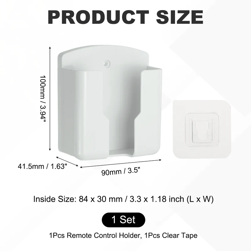 3.5" Remote Control Holder Wall Mount Adhesive Controller Organizer, White