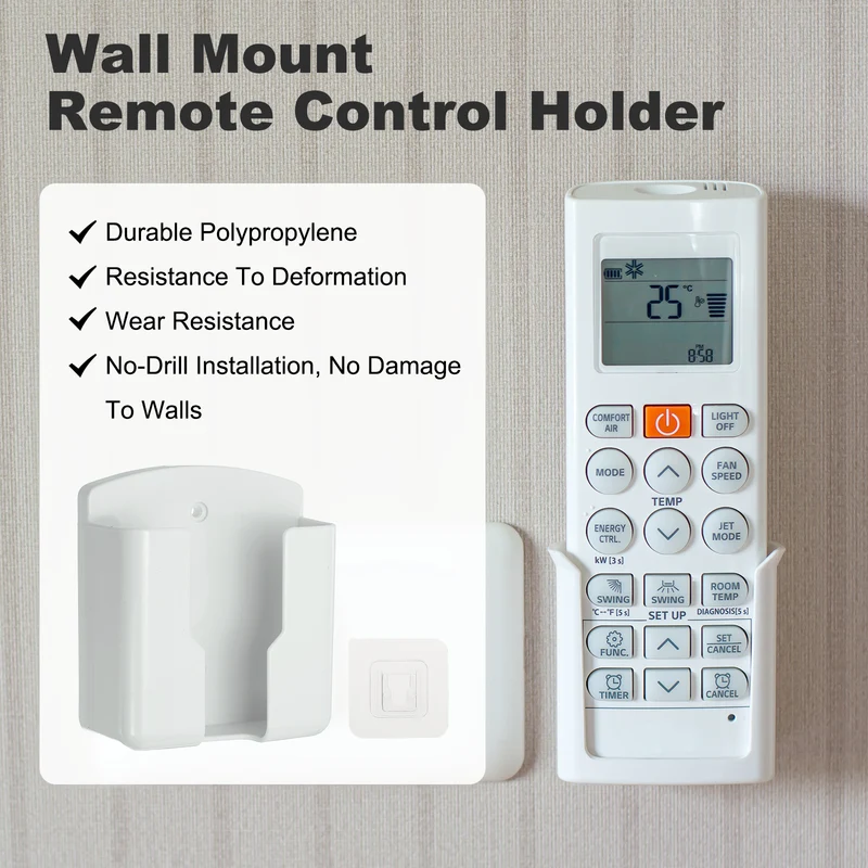 3.5" Remote Control Holder Wall Mount Adhesive Controller Organizer, White