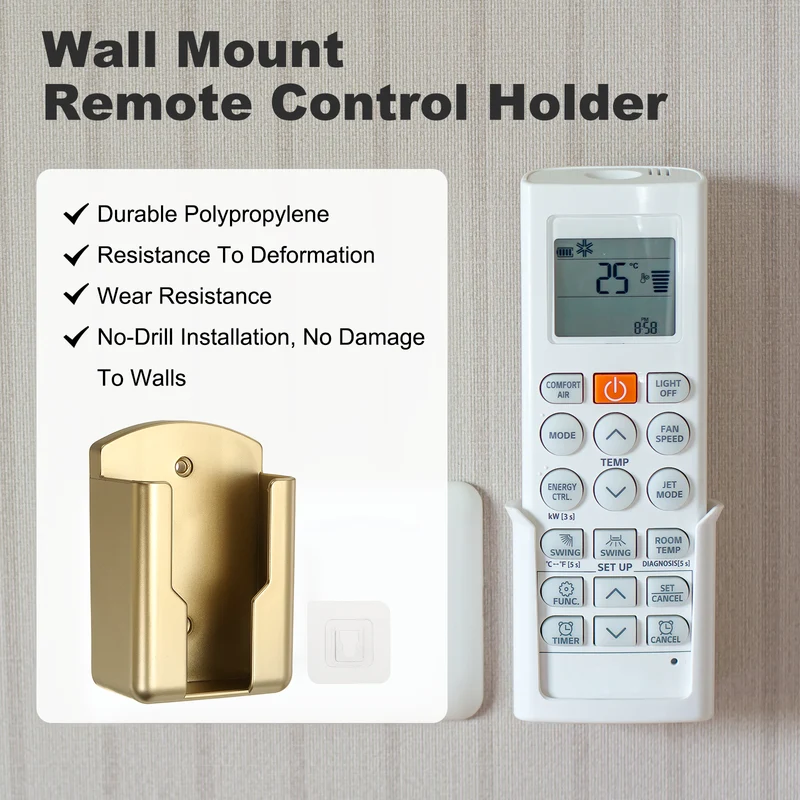 4Pcs 2.7" Remote Control Holder Wall Mount Adhesive Controller Organizer, Gold